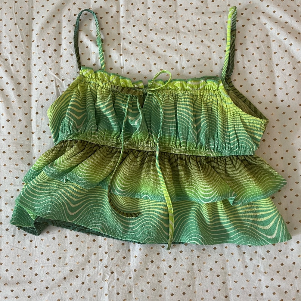 Wild Fable Green Patterned Ruffle Top